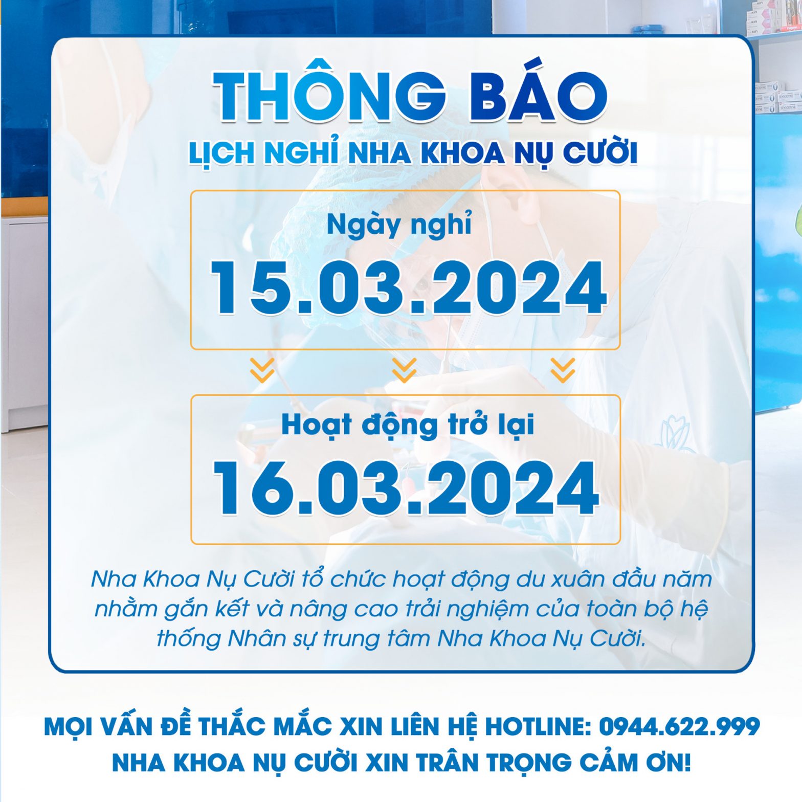 Nha Khoa Nụ Cười Thông Báo Lịch Nghỉ Du Xuân 2024 