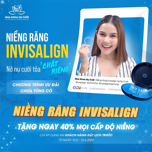 Tặng ngay 𝟰𝟬% niềng răng Invisalign
