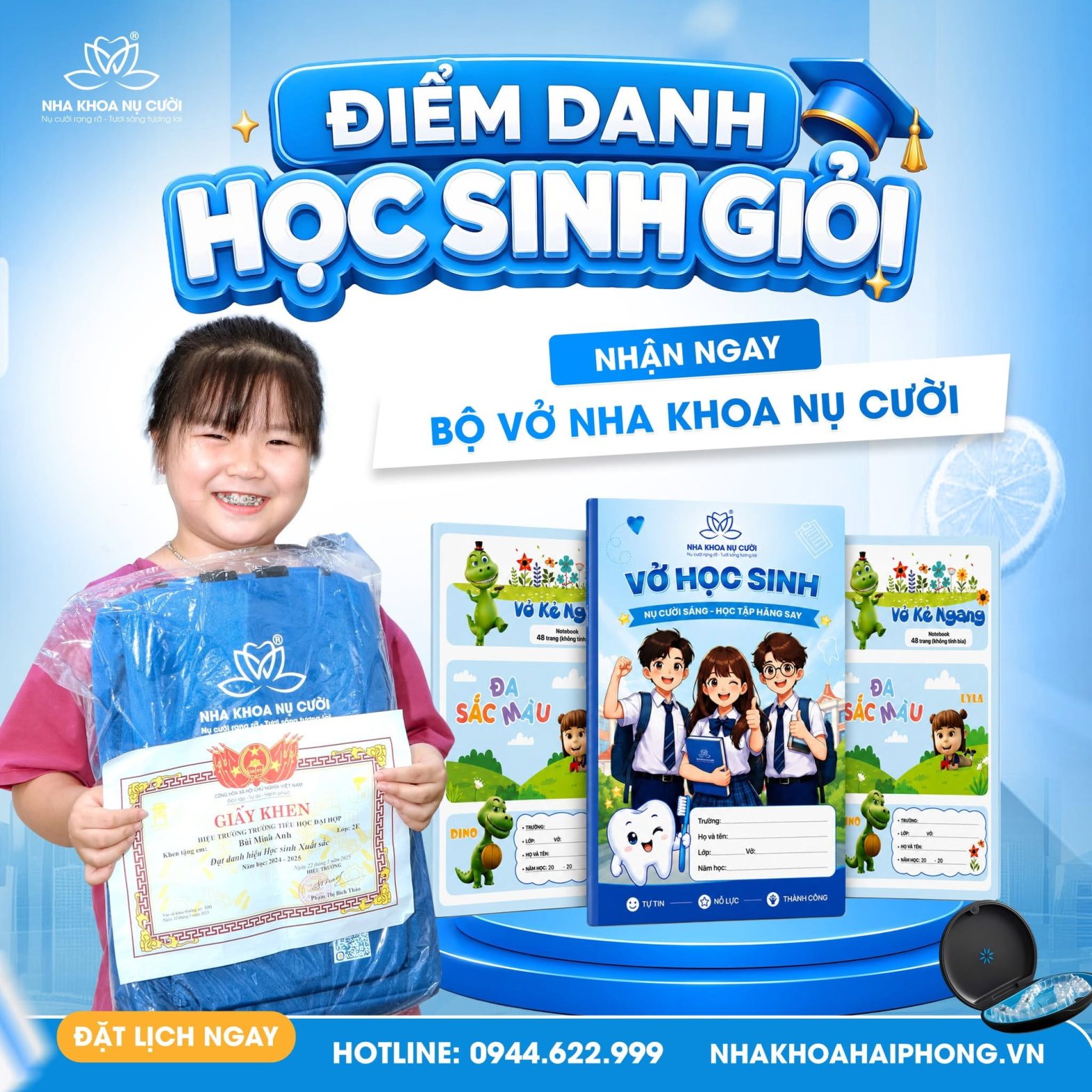 Học sinh giỏi điểm danh nhận quà tại Nha Khoa Nụ Cười tháng 7/2026